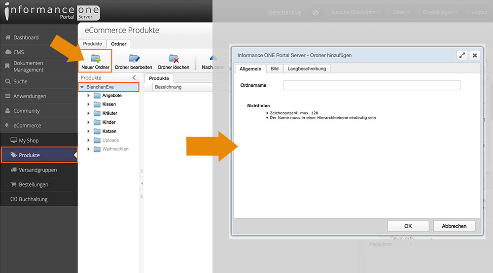 produktordner erstellen im CMS Shopsystem